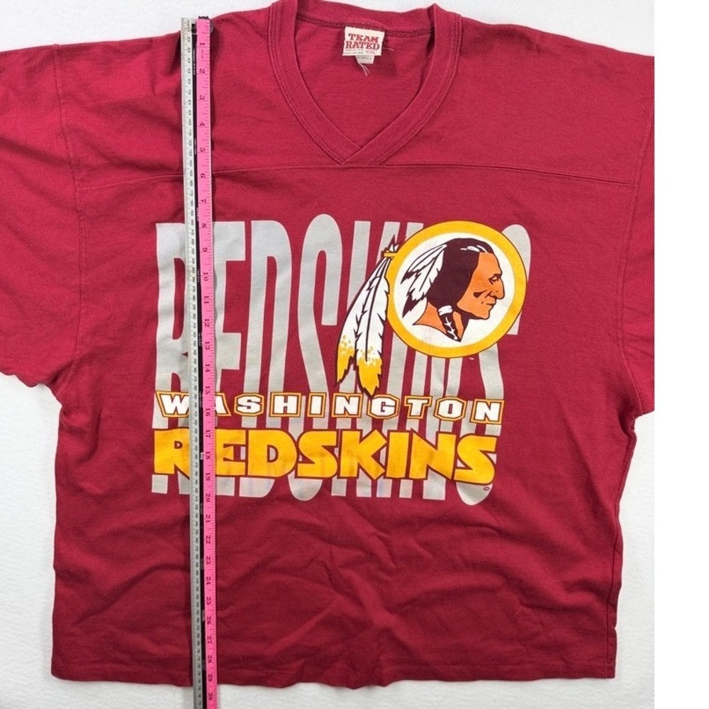 Vintage Washington Redskins Team Rated Shirt XXL USA Made 90s NFL V-Neck Red - Picture 8 of 11